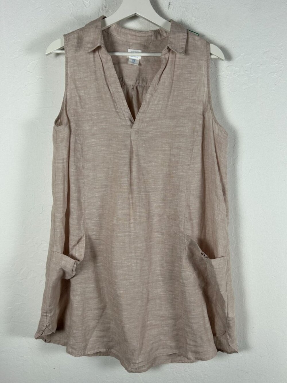 Sigrid Olsen Womens Medium Beige 100% Linen Sleeveless Tunic Top With Pockets